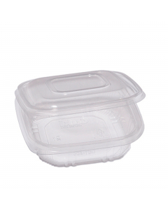 Contenitori in PP con coperchio incernierato. Ideale per cibi caldi, riscaldamento in microonde e conservazione in frigo e freezer. 
Modello:  QC1-500
Dimensioni superiori esterne: 15,5 x 15,5cm
Dimensioni superiori interne: 13 x 13cm
Fondo: 11,7 x 11,7cm