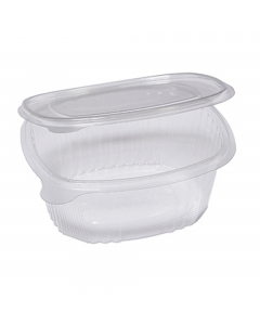 Contenitori ovali in PET con coperchio incernierato. Ideali per cibi freddi, con conservazione in frigo e freezer.
Modello:  G2-750
Dimensioni superiori esterne: 16 x 13,5cm
Dimensioni superiori interne: 14,1 x 11,2cm
Fondo: 12,8 x 10cm
Altezza: 6,2

Capa