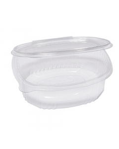 Contenitori ovali in PET con coperchio incernierato. Ideali per cibi freddi, con conservazione in frigo e freezer.
Modello:  G3-1000
Dimensioni superiori esterne: 18 x 15,1cm
Dimensioni superiori interne: 15,9 x 12,7cm
Fondo:14,5 x 11,3cm
Altezza: 6,5cm

