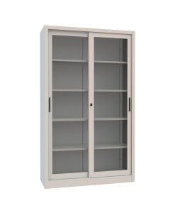 Armadio Ante Scorrevoli Vetrate fornito smontato. Dimensioni (LxPxH ): 1200x450x2000mm. Dimensioni vano (LxPxH): 1198x380x1900 mm. Base su zoccolo in acciaio, h.80 mm. Corpo formato da pannellature a incastro spessore 8/10,e viti di fissaggio, fondo,cappe