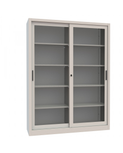 Armadio Ante Scorrevoli Vetrate fornito smontato. Dimensioni (LxPxH ): 1500x450x2000mm. Dimensioni vano (LxPxH): (724x2)x380x1900mm. Base su zoccolo in acciaio, h.80 mm. Corpo formato da pannellature a incastro spessore 8/10,e viti di fissaggio, fondo,cap