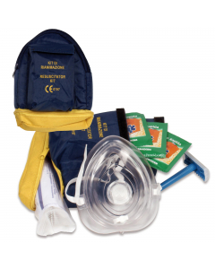Kit pocket mask con accessori per la defibrillazione e la rianimazione. 

Contenuto:
1 pocket mask
1 salvietta disinfettante
1 busta da 4 guanti in vinile
1 rasoio per tricotomia
3 buste garza sterile cm 18x40