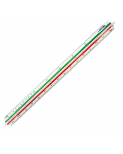 Scalimetro in plexiglass. Sezione triangolare con canali colorati. Astuccio singolo. Scale 1:100-200-250-300-400-500