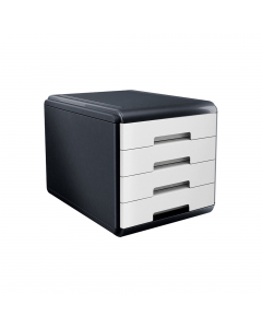 Linea di accessori da scrivania di qualità e stile. Realizzata in materiale infrangibile con accostamenti di finiture lucide e satinate. Cassettiera Dotata di 4 cassetti a scorrimento silenziato e blocco a fine corsa. Le cassettiere Mydesk sono accostabil