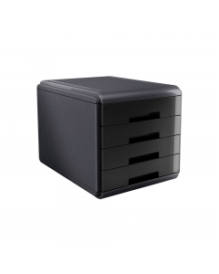 Linea di accessori da scrivania di qualità e stile. Realizzata in materiale infrangibile con accostamenti di finiture lucide e satinate. Cassettiera Dotata di 4 cassetti a scorrimento silenziato e blocco a fine corsa. Le cassettiere Mydesk sono accostabil