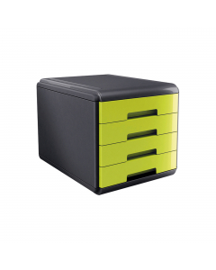 Linea di accessori da scrivania di qualità e stile. Realizzata in materiale infrangibile con accostamenti di finiture lucide e satinate. Cassettiera Dotata di 4 cassetti a scorrimento silenziato e blocco a fine corsa. Le cassettiere Mydesk sono accostabil