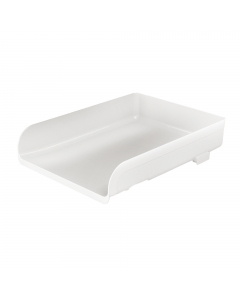 Linea di accessori da scrivania di qualità e stile. Realizzata in materiale infrangibile con accostamenti di finiture lucide e satinate. Vaschette impilabili in linea o a sbalzo. Adatte a contenere fino al formato 23x32cm. Dimensioni: 33,5x25,4x7cm.