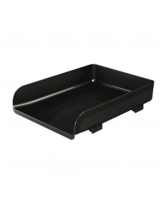 Linea di accessori da scrivania di qualità e stile. Realizzata in materiale infrangibile con accostamenti di finiture lucide e satinate. Vaschette impilabili in linea o a sbalzo. Adatte a contenere fino al formato 23x32cm. Dimensioni: 33,5x25,4x7cm.