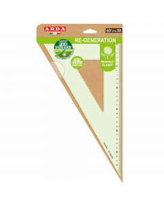 Squadra 60° 30cm realizza in materiale plastico ecosostenibile riciclabile al 100%. Con smusso, tirachina e bordo interno. Punte arrotondate di sicurezza. Fornita in astuccio realizzata in carta riciclata.