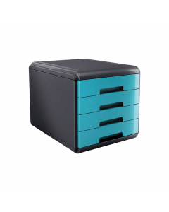 Linea di accessori da scrivania di qualità e stile. Realizzata in materiale infrangibile con accostamenti di finiture lucide e satinate. Cassettiera Dotata di 4 cassetti a scorrimento silenziato e blocco a fine corsa. Le cassettiere Mydesk sono accostabil