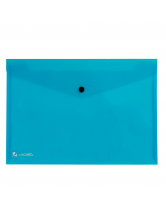 Buste Pull con bottone A4 realizzate in polipropilene trasparente azzurro. Chiusura con bottone a pressione. Formato utile: 21x29,7cm.