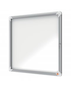 Ad anta battente. Moderna, sicura e resistente all'umoditÓ. nuovo design con robusta cornice in alluminio e vetro di sicurezza di 4mm. waterproof to iec 60529. Fondo in acciaio bianco magnetico per uso con magnetini o scrivibile con pennarelli a secco. Fi
