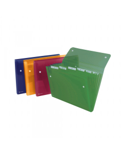 Cartelle a soffietto ICE realizzate in robusto polipropilene traslucido. Contiene 6 tasche dotate di cavalierino trasparente ed etichette per la personalizzazione. Formato utile 22x30cm.