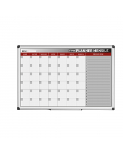 Planner con superficie magnetica laccata scrivibile e cancellabile con marcatori a secco. Forniti con marcatore, magneti, vaschetta portapennarelli e kit di montaggio a parete. Il PLANNER MENSILE è uno strumento di pianificazione versatile che permette di
