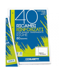 Fogli di ricambio formato 21x29,7, forati, rinforzati rigatura 1R.