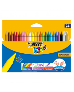 Pastelli in plastica particolarmente adatti ai bambini piu' piccoli perche' sono ultra-resistenti ed extra-puliti sulle mani e sui tessuti. La forma triangolare consente una facile impugnatura.