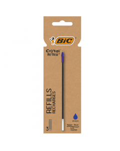 Refill per penna a sfera Cristal Re'new. Punta 1,0mm. Confezione da 3 pz.