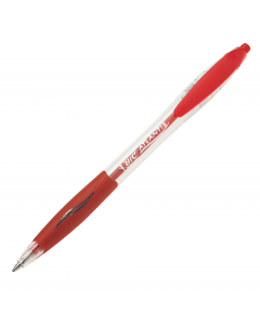 Fusto trasparente con inchiostro visibile. Impugnatura in gomma. Clip in plastica. Certificazione ecologica NF. Punta 1,0mm.
Colore: rosso. Confezione 12 pezzi.