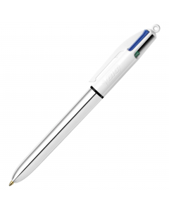 La classica penna sfera a scatto 4 colori in versione Shine Silver. Inchiostri classici (nero, blu, rosso, verde). Fusto con effetto metallizzato.
Punta 1,0mm. 
Confezione 12 pezzi.