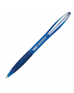 Fusto trasparente con inchiostro visibile. Impugnatura in gomma. Clip in metallo. Pulsante e grip nello stesso colore dell'inchiostro.
Punta 1,0mm. Colore: blu.
Confezione 12 pezzi.