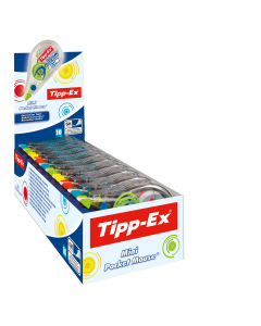 Dispenser da banco con 10 correttori a nastro da 5mm x 6mt.
Fusto trasparente con inserti colorati in 4 colori assortiti.