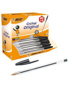 La penna CRISTAL fine con cappuccio e tappino del colore dell'inchiostro, fusto esagonale trasparente o traslucido per il controllo dell'inchiostro. Punta 1,0mm. Colore: nero.
Confezione 90+10 pezzi.