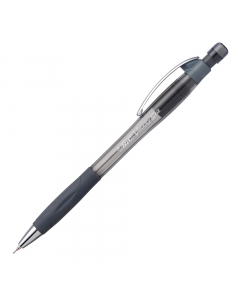 Portamine ricaricabile con mine HB da 0,5mm. Gommino protetto all'estremità, clip in metallo, grip in gomma grigia (chiara per lo 0,5 e scura per lo 0,7). Punta metallica retrattile che salvaguarda il taschino.