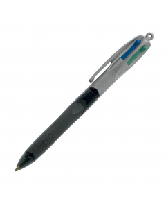 Fusto ergonomico in gomma. Pratico anello per aggancio. 4 colori di inchiostro (nero, blu, rosso, verde). in un'unica penna.
Punta 1,0mm. 
Confezione 12 pezzi.
