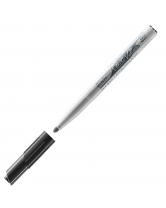 Pennarello per lavagne cancellabili. Inchiostro a base di chetone. Si cancella perfettamente senza lasciare segni. Cappuccio del colore dell’inchiostro con blocco di sicurezza. Fusto in plastica. Punta 1,4mm. Colore: nero.