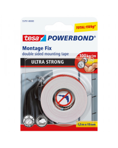 Nastro biadesivo per fissaggio a tenuta extra-forte ed istantanea sui muri senza l’utilizzo di nessun altro strumento. Regge fino a 10kg per 10cm di nastro. Ideale per utilizzi in interni.
