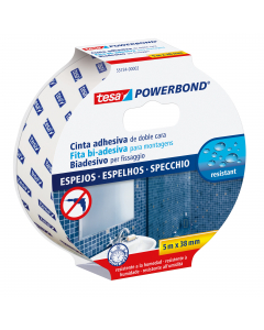 Nastro biadesivo con forte tenuta. E’ stato studiato specificamente per fi ssare piccoli oggetti. Resistente all’umidità. Sostiene specchi massimo 70x70cm - 4mm di spessore.
