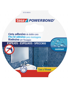 Nastro biadesivo con forte tenuta. EÆ stato studiato specificamente per fi ssare piccoli oggetti. Resistente allÆumiditÓ. Sostiene specchi massimo 70x70cm - 4mm di spessore.