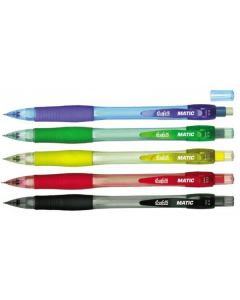 Portamine automatico economico.  Impugnatura zigrinata per maggiore comfort e praticità. Utilizza mine 0,5 mm. Impugnatura ergonomica in gomma antiscivolo. Fusto in 5 brillanti colori assortiti. Gommino in vinile sotto il pulsante.