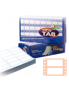 Etichette in modulo continuo in carta bianca. Adesivo: permanente. Frontale: carta bianca opaca. Formato fogli: altezza del fanfold 12''. Confezioni: da 500 fanfold da 1 corsia. Stampanti: ad aghi. Grammatura foglio: 151 gr/mq. Supporto: siliconato 60gr.
