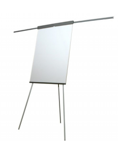 Lavagna portablocco scrivibile e cancellabile. Pannello in legno e superficie in acciaio laccato. Struttura di sostegno in resistente tubolare di acciaio verniciato. Gambe telescopiche regolabili in altezza fino a 180 cm. Fendifoglio universale a scatto e