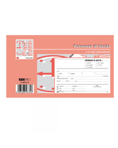 BLOCCO PERMESSO USCITA. Formato 10 x 17cm. 50 fogli. 2 copie ric.