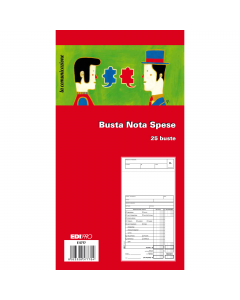 BLOCCO 25 BUSTE NOTA SPESE. Formato 28x15cm.