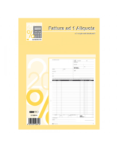 BLOCCO FATTURE 1 ALIQUOTA. Formato 29,7x21cm. 33 fogli. 3 copie ric. (uso interno).