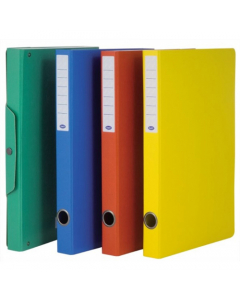 Scatole portaprogetti realizzate in robusto presspan biverniciato extra-lucido 
con finitura goffrata. 
Dotate di etichette adesive applicate sul dorso.
Formato: 35x25 cm