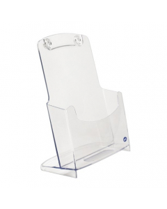 Portadepliant a 1 scomparto realizzati in robusto materiale plastico trasparente (polistirolo) per una perfetta visione del contenuto. Il dorso è leggermente inclinato e il fondo presenta delle scanalature integrate che garantiscono la massima stabilità d