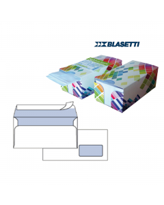 Box dispenser 150 buste bianche 110x230mm 90gr c/finestra con strip Blasetti.