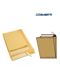 Busta a sacco avana 120gr con soffietti laterali 4cm + fondo ad invito. Adesivo strip.