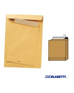 Busta a sacco avana con soffietti laterali 4cm + fondo quadro 4cm. Adesivo strip.