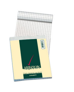 Blocco da 60 fogli, con spirale su lato corto, carta bianca finissima da 60gr/mq, copertina goffrata. Formato 21x29,7cm. Quadretti da 5mm.