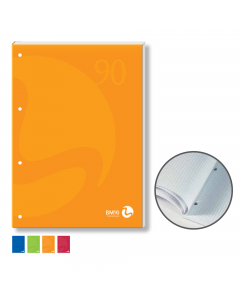 Blocco collato sul lato lungo. Copertina pesante da 250gr, assortita in 4 colori. 50 fogli con carta in pura cellulosa da 90gr.
Formato A4-21x29,7cm. Rigatura 4mm.