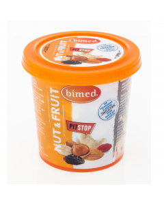 Barattolino salva freschezza Pit stop Nut & Fruit (Mandorle, nocciole, anacardi, arachidi, mirtilli rossi, uvetta blu; Confezione 200g - Bimed
Ingredienti: 
- Mirtilli rossi 22,53% (mirtilli, zucchero di canna, olio di girasole)
- Arachidi 19,86%
- Uvetta