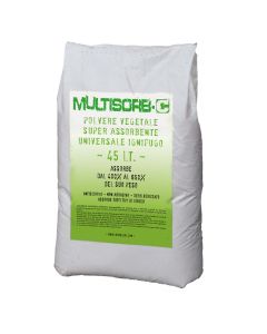 Polvere vegetale ignifuga per tutti i tipi di liquidi e grassi. Assorbitore industriale resinoso con capacità d'assorbimento dal 400% al 650% del proprio peso. Assorbe ogni tipo di liquido, olio, acqua, solventi, inchiostri, acidi deboli e basi, prodotti 
