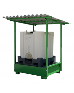 Vasca di raccolta a tenuta stagna con coperta in lamiera. Realizzata in acciaio al carbonio da 3 mm, piegata mediante sistema fi brante con rinforzi strutturali. 
Saldature a controllo elettronico della cordonatura e della miscela gassosa per garantire un