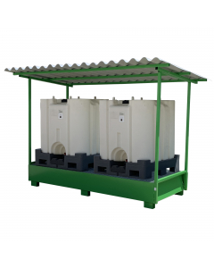 Vasca di raccolta a tenuta stagna in lamiera con copertura. Realizzata in acciaio al carbonio da 3 mm, piegata mediante sistema fi brante con rinforzi strutturali. 
Saldature a controllo elettronico della cordonatura e della miscela gassosa per garantire 