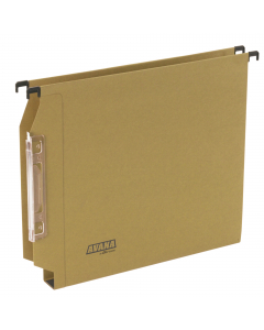 Linea economica e di alta qualitÓ. Realizzate in cartone avana termoincollato 220g.  Aste di sospensione in filo dÆacciaio. Portacartellino ad effetto lenticolare da 14cm. Sistema di collegamento ad incastro. Formato esterno 32,6x27,5cm. Interasse 33cm. F